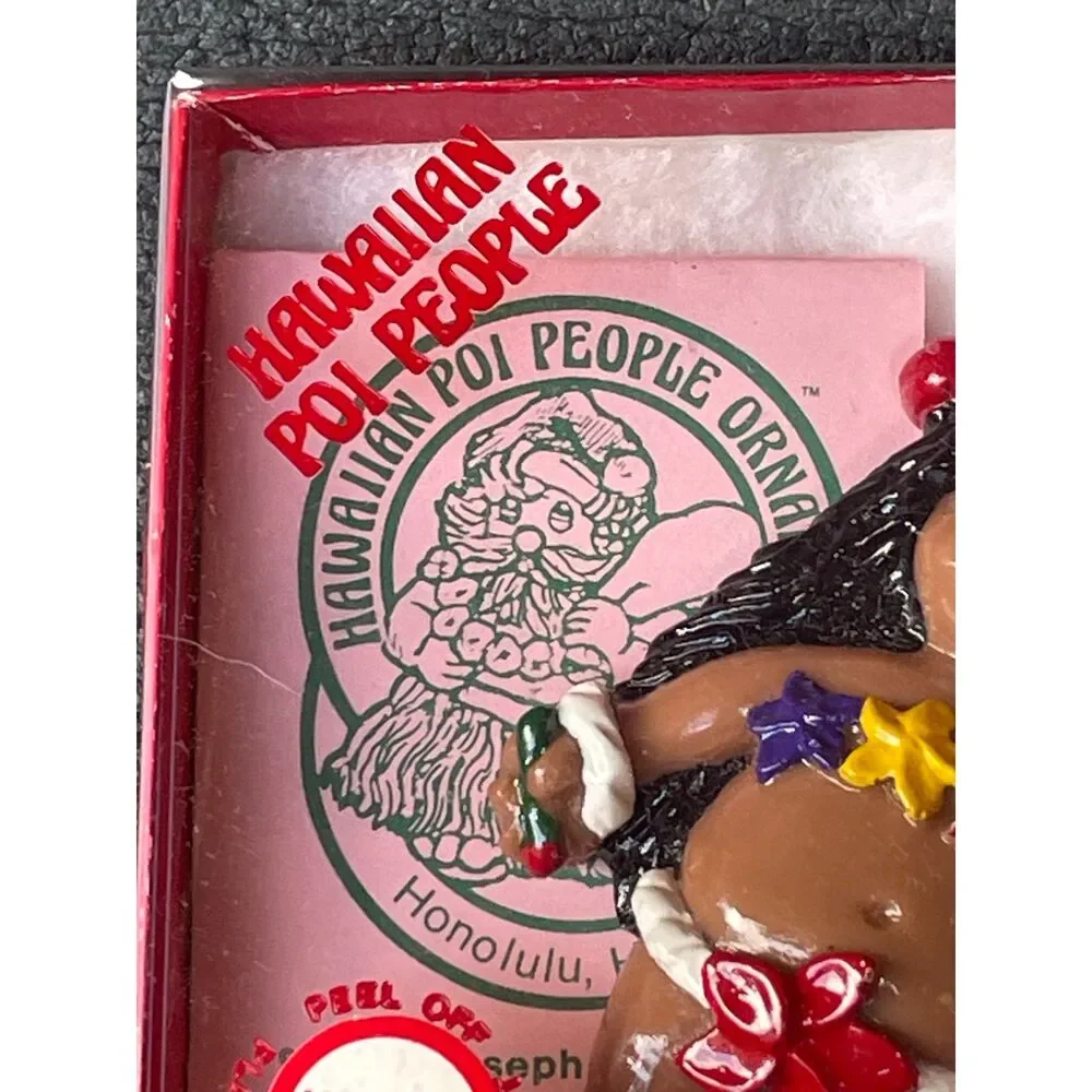 Vintage 1988 Hawaiian Poi People Hula Girl Christmas Ornament w/ Box Hawaii